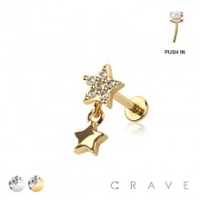 MULTI CZ STAR TOP THREADLESS (PUSH IN) 316L SURGICAL STEEL LABRET SET